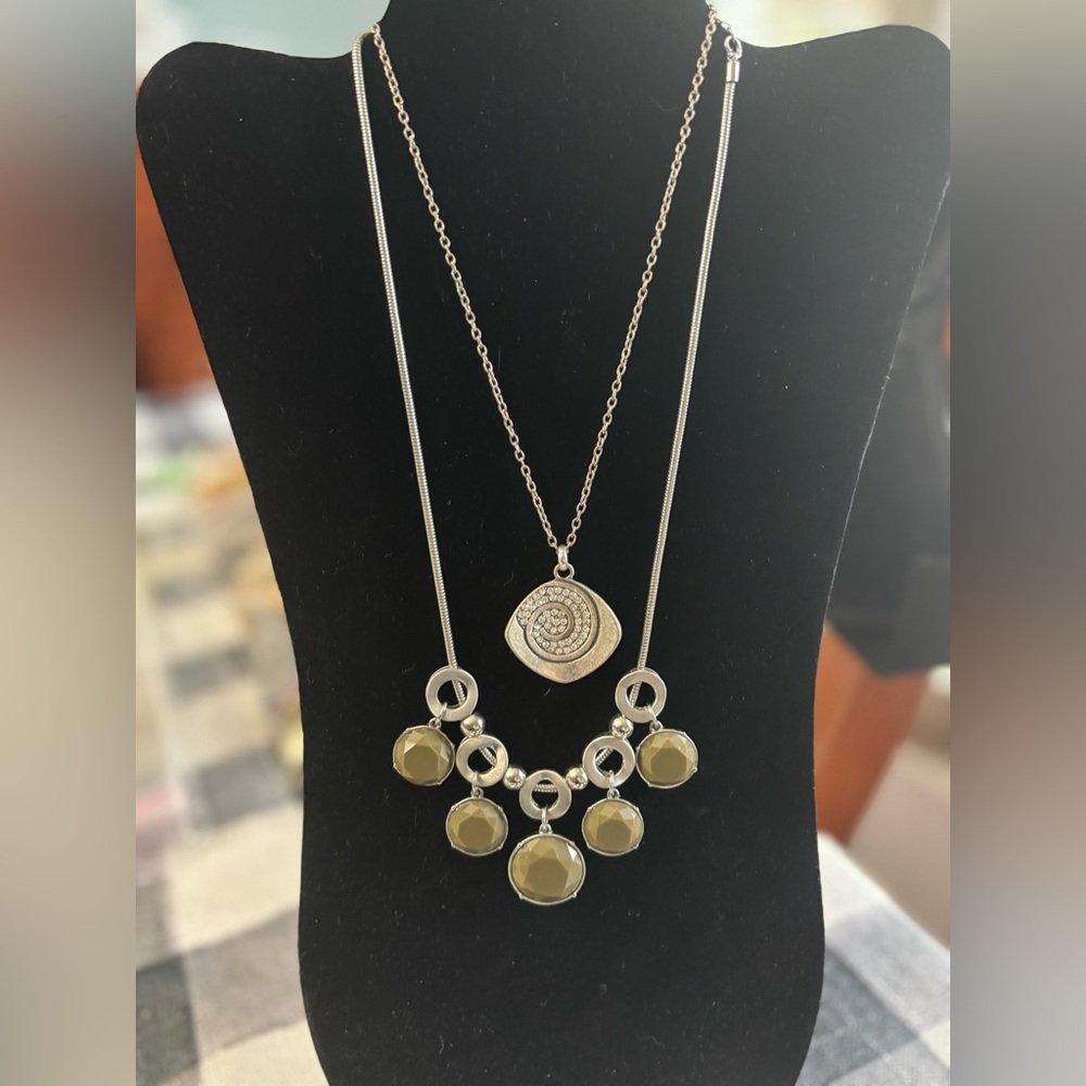 Bundle of 2 Silver Tone Necklaces Preloved
